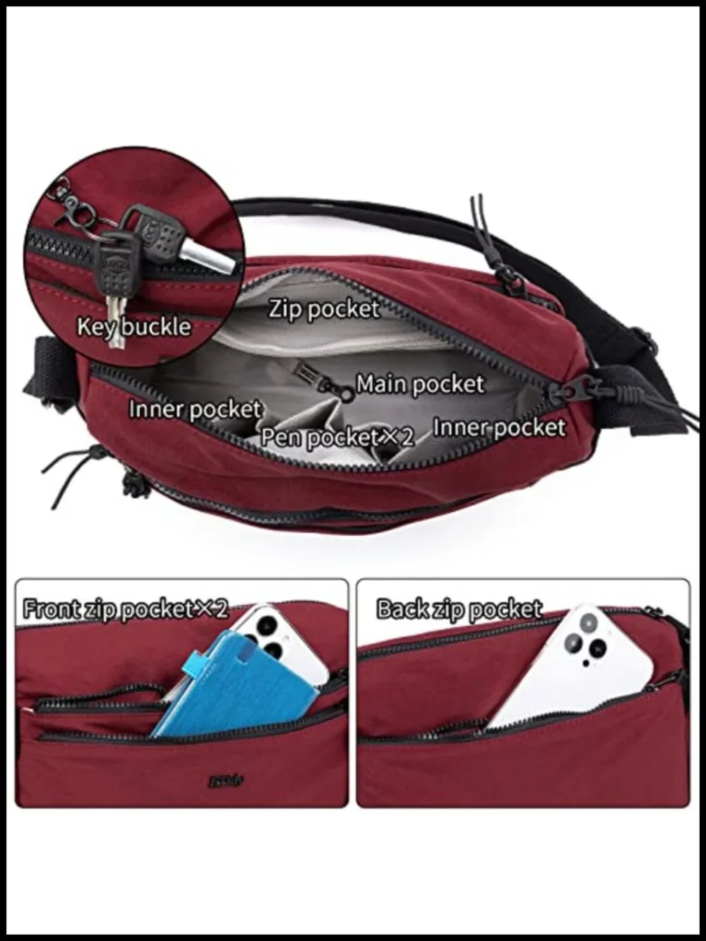 Nylon Waterproof Lightweight Casual Crossbody Hobo Bag with Zipper Pockets